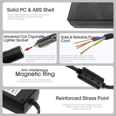 Ac to Dc 110V to 12V Converter,15A 180W, Cigarette Lighter Adapter to Wall Plug,12 Volt Dc Adapter for Car Tire Inflator, Compressor, Car Refrigerator, Car Vacuum, Cooler in Kuwait