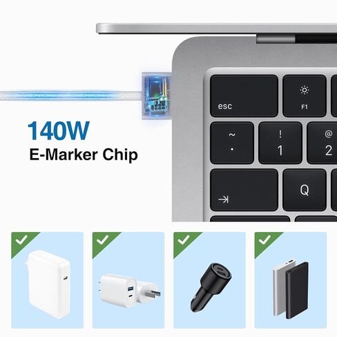 Qacxzer USB-C to Magnetic 3 Cable, 140W Magnetic Safe Charging Cable Compatible with MacBook Pro/Air & M1 M2 M3(Between 2021-2024 14"& 16 inch) - 6.6ft in Saudi Arabia
