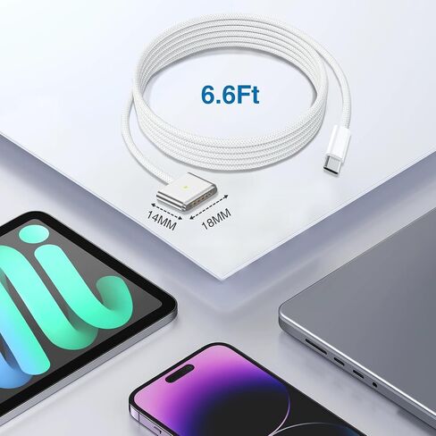 Qacxzer USB-C to Magnetic 3 Cable, 140W Magnetic Safe Charging Cable Compatible with MacBook Pro/Air & M1 M2 M3(Between 2021-2024 14"& 16 inch) - 6.6ft in Saudi Arabia