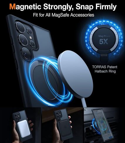 TORRAS for Samsung Galaxy S23 Ultra Case with Magnetic Stand, Black in Kuwait