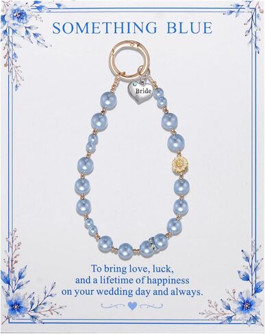 MIXJOY Something Blue Phone Charm for Bride - Blue Bead Chain with Heart Bride Tag & Phone Tether Tab, Wedding Day Bridal Shower Accessory in Kuwait