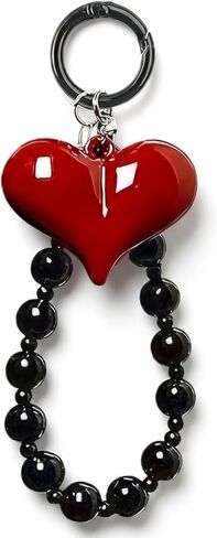 Black Bag Charms Red Heart Beaded for Purses Stylish Phone Lanyard Cellphone Chain Wristlet Purse Keychain Camera Wrist Strap for Women in Kuwait
