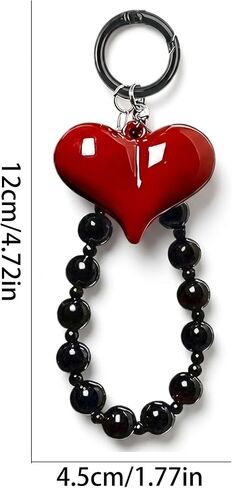 Black Bag Charms Red Heart Beaded for Purses Stylish Phone Lanyard Cellphone Chain Wristlet Purse Keychain Camera Wrist Strap for Women in Kuwait