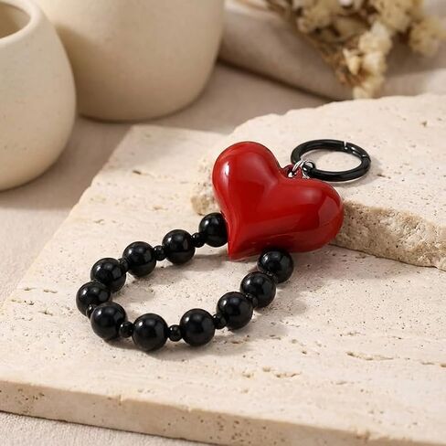 Black Bag Charms Red Heart Beaded for Purses Stylish Phone Lanyard Cellphone Chain Wristlet Purse Keychain Camera Wrist Strap for Women in Kuwait