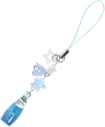 Crystal Bead Water Bottle Charm Pendant Keychain Star Flower Beaded Phone Lanyard Lightweight Backpack Pendant Keyring, Blue in Kuwait