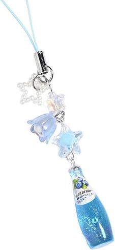 Crystal Bead Water Bottle Charm Pendant Keychain Star Flower Beaded Phone Lanyard Lightweight Backpack Pendant Keyring, Blue in Kuwait