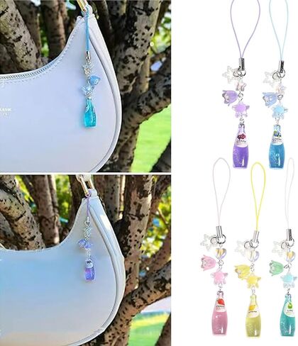Crystal Bead Water Bottle Charm Pendant Keychain Star Flower Beaded Phone Lanyard Lightweight Backpack Pendant Keyring, Blue in Kuwait