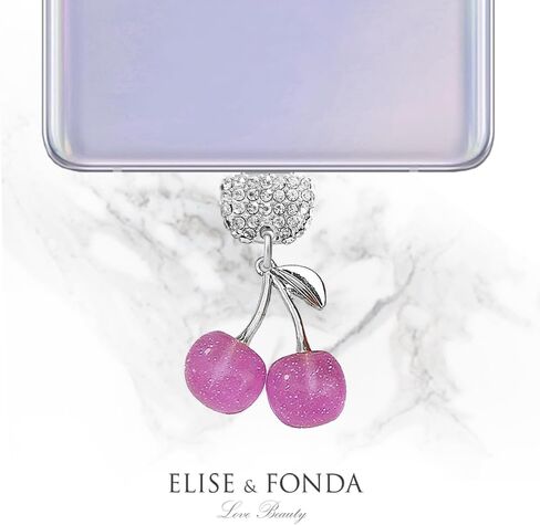 ELISE & FONDA TP924 Type-C Charging Port Crystal Anti Dust Plug Big 3D Cherry with Glitter Cell Phone Charm for iPhone 15/16/Samsung/OnePlus/Xiaomi/oppo Android Phones (Purple) in Kuwait