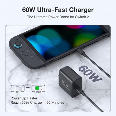 Charger for Nintendo Switch, 60W USB C Fast Charger with 6ft & 4ft Cables in Kuwait