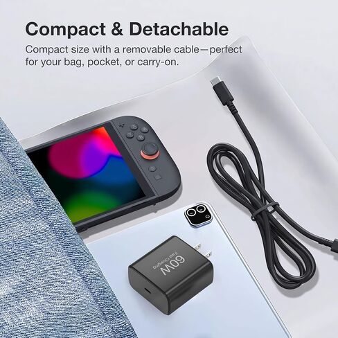 Charger for Nintendo Switch, 60W USB C Fast Charger with 6ft & 4ft Cables in Kuwait