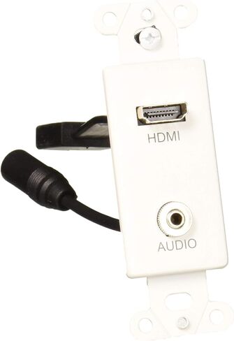 Legrand - C2G HDMI Wall Plate, HDMI Pigtail Single Gang Wall Plate, White HDMI Wallplate, 3.5mm Single Gang Wallplate, 1 Count, C2G 39872 in Kuwait