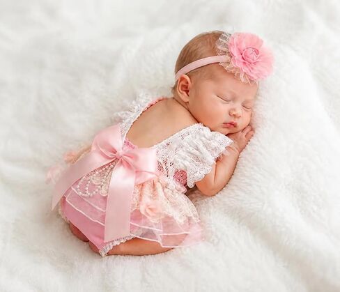 Newborn Photography Outfits Girl Newborn Photo Props Lace Romper & Headband in Saudi Arabia
