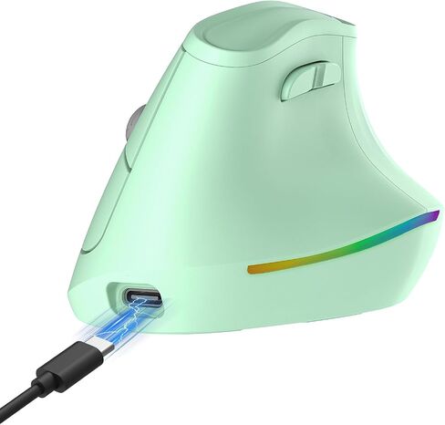 KYSONA 57° Wireless Ergonomic Mouse, Vertical Mouse, Carpal Tunnel Mouse, RGB Light, Rechargeable, Bluetooth & 2.4G, 5-Level DPI Adjustment, Quiet Click Ergo Mice Compatible with PC/Laptop/Mac, Green in Kuwait