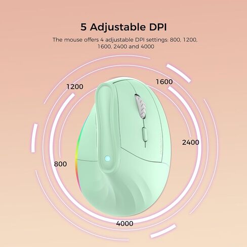 KYSONA 57° Wireless Ergonomic Mouse, Vertical Mouse, Carpal Tunnel Mouse, RGB Light, Rechargeable, Bluetooth & 2.4G, 5-Level DPI Adjustment, Quiet Click Ergo Mice Compatible with PC/Laptop/Mac, Green in Kuwait
