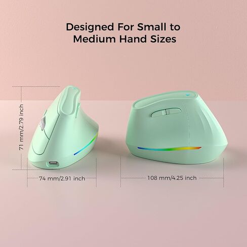 KYSONA 57° Wireless Ergonomic Mouse, Vertical Mouse, Carpal Tunnel Mouse, RGB Light, Rechargeable, Bluetooth & 2.4G, 5-Level DPI Adjustment, Quiet Click Ergo Mice Compatible with PC/Laptop/Mac, Green in Kuwait