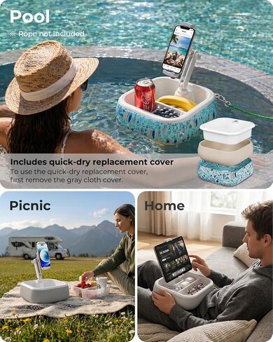 SupeDesk Adjustable Tablet Stand with Floating Storage Basket, Waterproof iPad Holder for Bed, Couch & Poolside, Hands-Free Tablet Stand with Clamp Arm for Tablets, Kindle & Phones in Kuwait