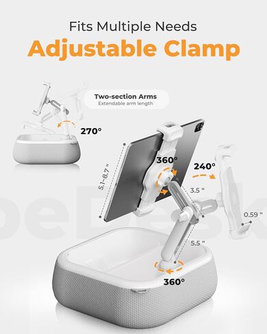 SupeDesk Adjustable Tablet Stand with Floating Storage Basket, Waterproof iPad Holder for Bed, Couch & Poolside, Hands-Free Tablet Stand with Clamp Arm for Tablets, Kindle & Phones in Kuwait