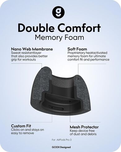 Memory Foam Ear Tips & Ear Hooks for AirPods Pro 3 (2025),Anti-Slip Sport Ear Tips Accessories Compatible with Apple AirPods Pro 3rd Generation (S/M/L Black Buds, 2 Pairs White Hooks) in Saudi Arabia