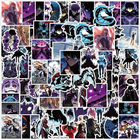 50PCS Solo Leveling Sticker Set, Waterproof Vinyl Decals, Anime Character Collection for Laptop, Water Bottle Gifts Birthday Decorations (Green) in Kuwait