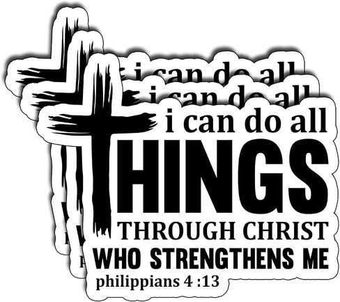 (3 قطع) ملصقات I Can Do All Things Through Christ من ملصقات الكتاب المقدس والآية المسيحية لأجهزة الكمبيوتر المحمول وزجاجة المياه ومجلة سجل القصاصات من الفينيل وهدايا روحية ملهمة مقاس 3 × 2.5 بوصة in Kuwait