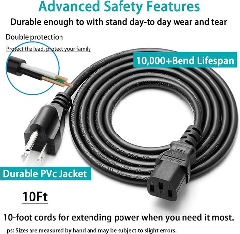 Power Cord Cable for Amplifier Musical Peavey Vox Guitar Amp PC AC Amplifiers, 18 AWG Universal AC 3-Prong Cable (10FT) in Kuwait