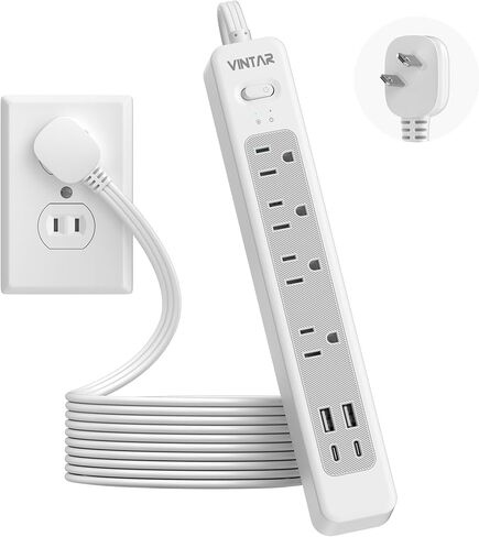 شريط طاقة VINTAR 2 Prong، محول مخرج 2 Prong إلى 3 Prong، سلك تمديد بطول 6 أقدام مع 4 منافذ و4 USB (2 USB-C)، قابس مسطح 1440J واقي من التيار الكهربائي، قابل للتركيب على الحائط مثالي للمنزل القديم in Kuwait