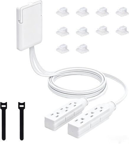 6FT Outlet Cover Extension Cord with Flat Wall Plug, Dual Flat Plug Power Strip with 6 Outlets, Ultra Thin Concealer Power Strip for Kitchen Home Office, Child & Pet Safe, 1625W White in Saudi Arabia