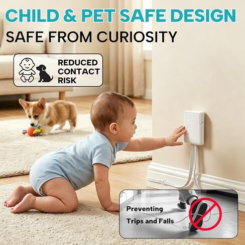 6FT Outlet Cover Extension Cord with Flat Wall Plug, Dual Flat Plug Power Strip with 6 Outlets, Ultra Thin Concealer Power Strip for Kitchen Home Office, Child & Pet Safe, 1625W White in Saudi Arabia