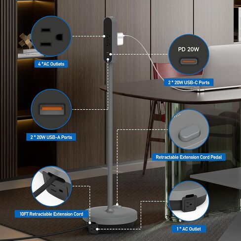 Mobile Charging Tower 5 AC Outlets 4 USB Ports 10ft Retractable Power Cord in Kuwait