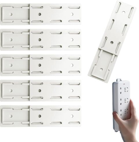6 Pack Self Adhesive Power Strip Holder, Punch-Free Socket Wall Mount, Surge Protector Fixator with Cable Management Clips for Home, Office & Kitchen (White) in Saudi Arabia