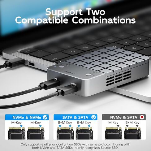 MAIWO Dual Bay RAID Enclosure for M.2 NVMe SATA SSD with Clone RAID 0 RAID 1, USB C 3.2 GEN2x2 20Gbps, M.2 SSD Cloner Duplicator with Cooling Fan, Dual Data Cables, 5V 3A Power Adapter, Aluminum in Kuwait