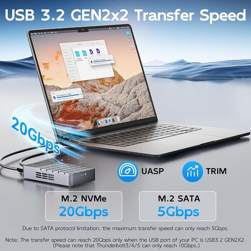 MAIWO Dual Bay RAID Enclosure for M.2 NVMe SATA SSD with Clone RAID 0 RAID 1, USB C 3.2 GEN2x2 20Gbps, M.2 SSD Cloner Duplicator with Cooling Fan, Dual Data Cables, 5V 3A Power Adapter, Aluminum in Kuwait
