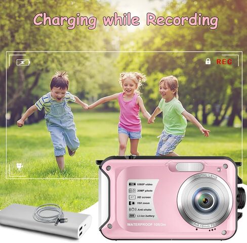 Underwater Camera with 32GB Card Waterproof Camera 10FT 30MP FHD 1080P Compact 16X Digital Zoom, Pink in Kuwait