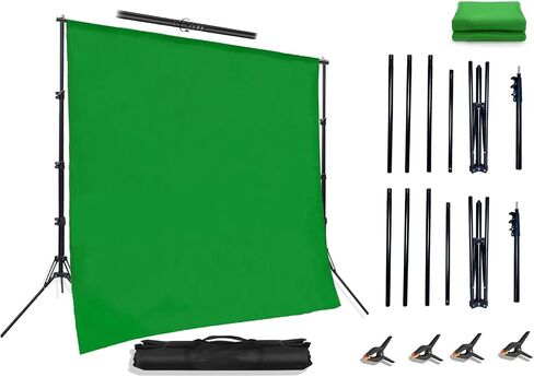 10x6.5ft Adjustable Photo Backdrops Stand Kit Portable Portrait & Studio Green Screen Stand Support with 4 Clamps,1x Green Backdrop Carrying Bag Disassembly Photography Accessories Banner Stand in Kuwait