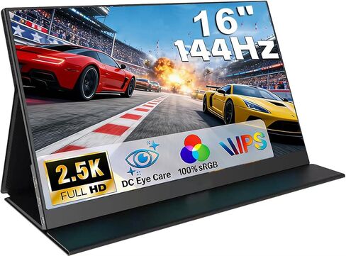 16" 2.5K 144Hz Portable Gaming Monitor 16:10 HDR Eye Careful,100% sRGB QHD2560x1600 Ultra-clear IPS Portable Monitor for Laptop with Built-in Speakers,External Second Screen for PC Phone Game Console in Saudi Arabia