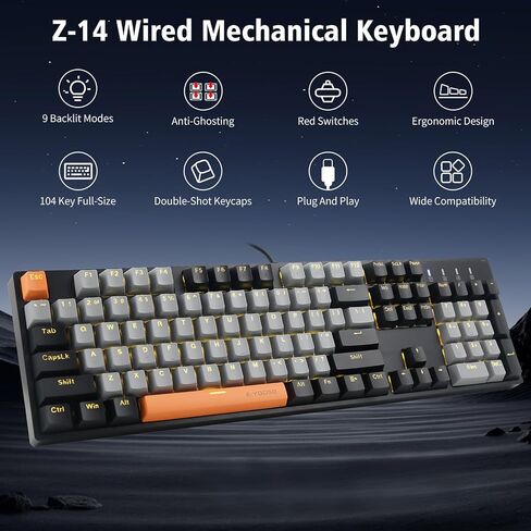 E-YOOSO Wired Mechanical Gaming Keyboard, Red Switch, Gray Black in Kuwait