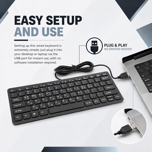 Wired Korean Keyboard, 78 Keys Spill Proof Slim Hangul Layout Keyboard, USB Plug and Play Lightweight Keypad for Computer Laptop PC in Kuwait