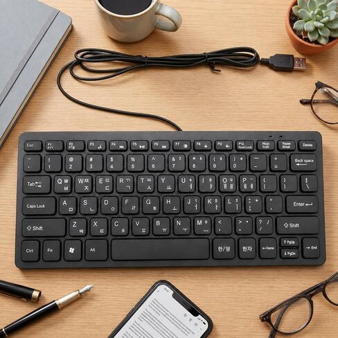 Wired Korean Keyboard, 78 Keys Spill Proof Slim Hangul Layout Keyboard, USB Plug and Play Lightweight Keypad for Computer Laptop PC in Kuwait