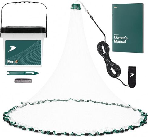 Best Fisher's® Eco™ - American Pro Cast Net - 2026 New Model Envionmental Friendly Iron Sinkers - SuperSink™ 4ft/6ft/8ft/10ft/12ft - 3/8" Mesh - 1-lbs/ft - Double Line - Cast Nets for Fishing in Kuwait