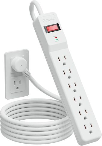 PLUGTUL Power Strip Surge Protector 6FT | 980Joules, 6 Outlet, Flat Plug, Wall Mountable for Home Office Garage, ETL Listed, White in Kuwait
