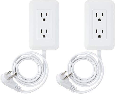 Ontel Presto Plug Outlet Extender for Relocating Unreachable Power Outlets, 4ft Cord, Sticks Easily on Wall, Provides Surge Protection, 2 AC Outlets, 2 USB Ports & Built-in Shelf in Kuwait