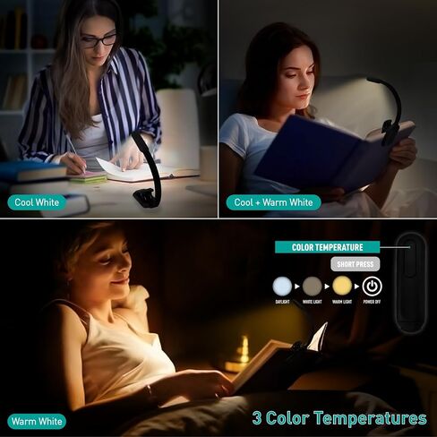 Rechargeable Book Light - 9LED Vertical Reading Light w/ 9 Color Temp, Stepless Dimming, 50H Battery, USB-C, Clip & Magnet - Gift for Book Lovers in Kuwait