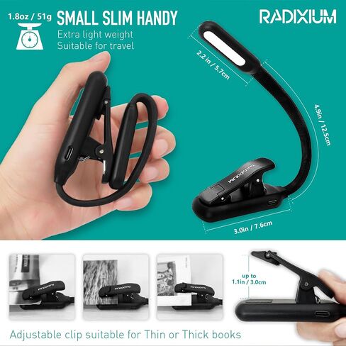 Rechargeable Book Light - 9LED Vertical Reading Light w/ 9 Color Temp, Stepless Dimming, 50H Battery, USB-C, Clip & Magnet - Gift for Book Lovers in Kuwait