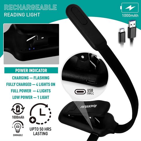 Rechargeable Book Light - 9LED Vertical Reading Light w/ 9 Color Temp, Stepless Dimming, 50H Battery, USB-C, Clip & Magnet - Gift for Book Lovers in Kuwait