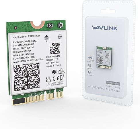 WAVLINK WiFi 6E Wireless Card with Bluetooth 5.3, 2026 Tri-Band AXE5400 NGW Network Card, Intel AX210, Ultra-Low Latency, Support Windows 10/11 (64bit), Linux, M.2/NGFF in Kuwait