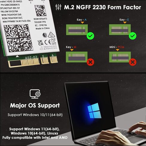 WAVLINK WiFi 6E Wireless Card with Bluetooth 5.3, 2026 Tri-Band AXE5400 NGW Network Card, Intel AX210, Ultra-Low Latency, Support Windows 10/11 (64bit), Linux, M.2/NGFF in Kuwait