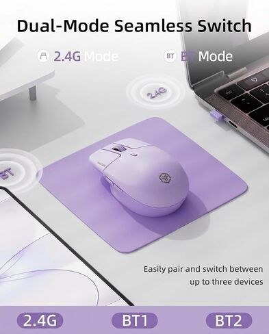 EWEADN Q21 ماوس لاسلكي، بلوتوث و2.4G ماوس كمبيوتر صامت ثنائي الوضع مع بطارية 500 مللي أمبير قابلة لإعادة الشحن، ماوس بصري مريح 3200 نقطة في البوصة لأجهزة الكمبيوتر المحمول وأجهزة الكمبيوتر الشخصية وأجهزة Mac والمكتب والسفر، وردي in Kuwait
