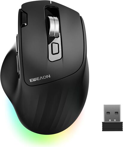 EWEADN C2 Ergonomic Mouse, Wireless Computer Mouse (BT&2.4G) for Work/Office, 5 Adjustable 4000 DPI, Quiet Clicks, RGB Light, Battery Rechargeable Comfort Grip Bluetooth Mouse for Laptop/PC/Mac, White in Kuwait