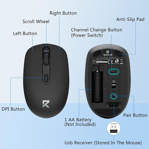 Redragon Wireless Mouse, Bluetooth and 2.4G USB A Dual Mode, Black in Kuwait