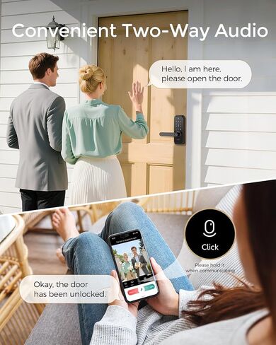 WiFi Video Smart Lock with Camera & Handle - 6-in-1 Keyless Entry (Fingerprint/App/Keypad/FOB/Key), Electric Deadbolt Door Knob for Front, Built-in WiFi, 2-Way Audio, Auto-Lock, Waterproof - Black in Saudi Arabia